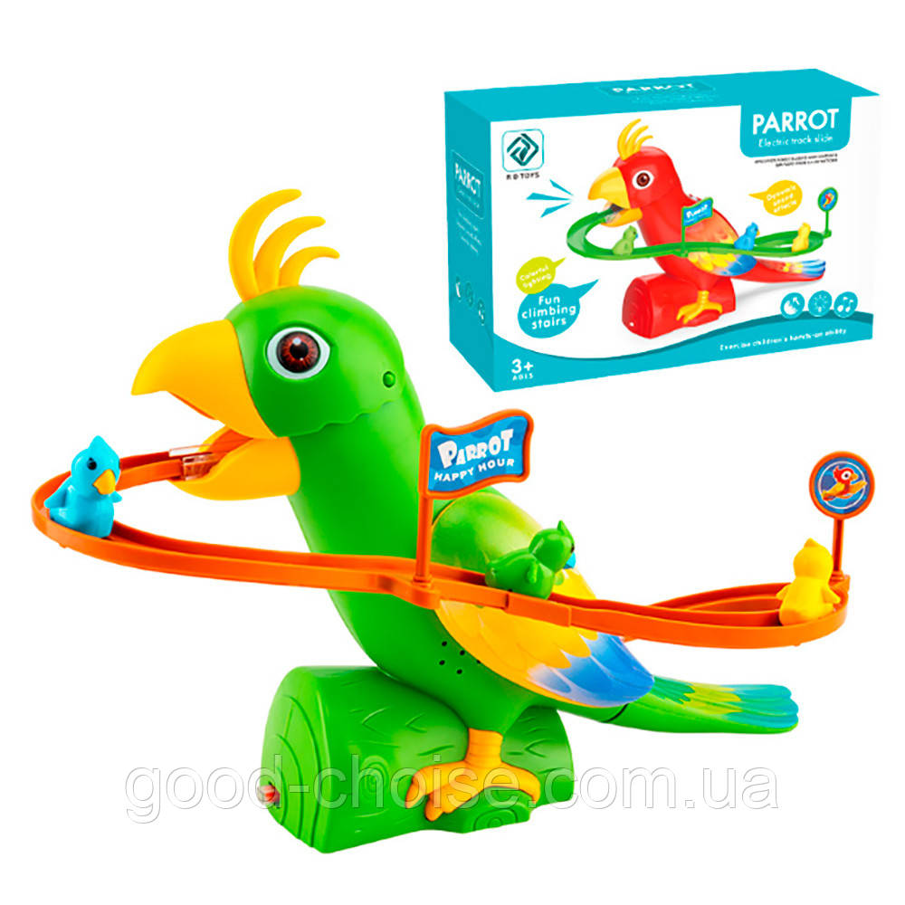 Музичний трек-гірка від 2 років, від батарейок, Parrot happy hour, Зелений / Трек-іграшка / Дитячий трек, фото 1