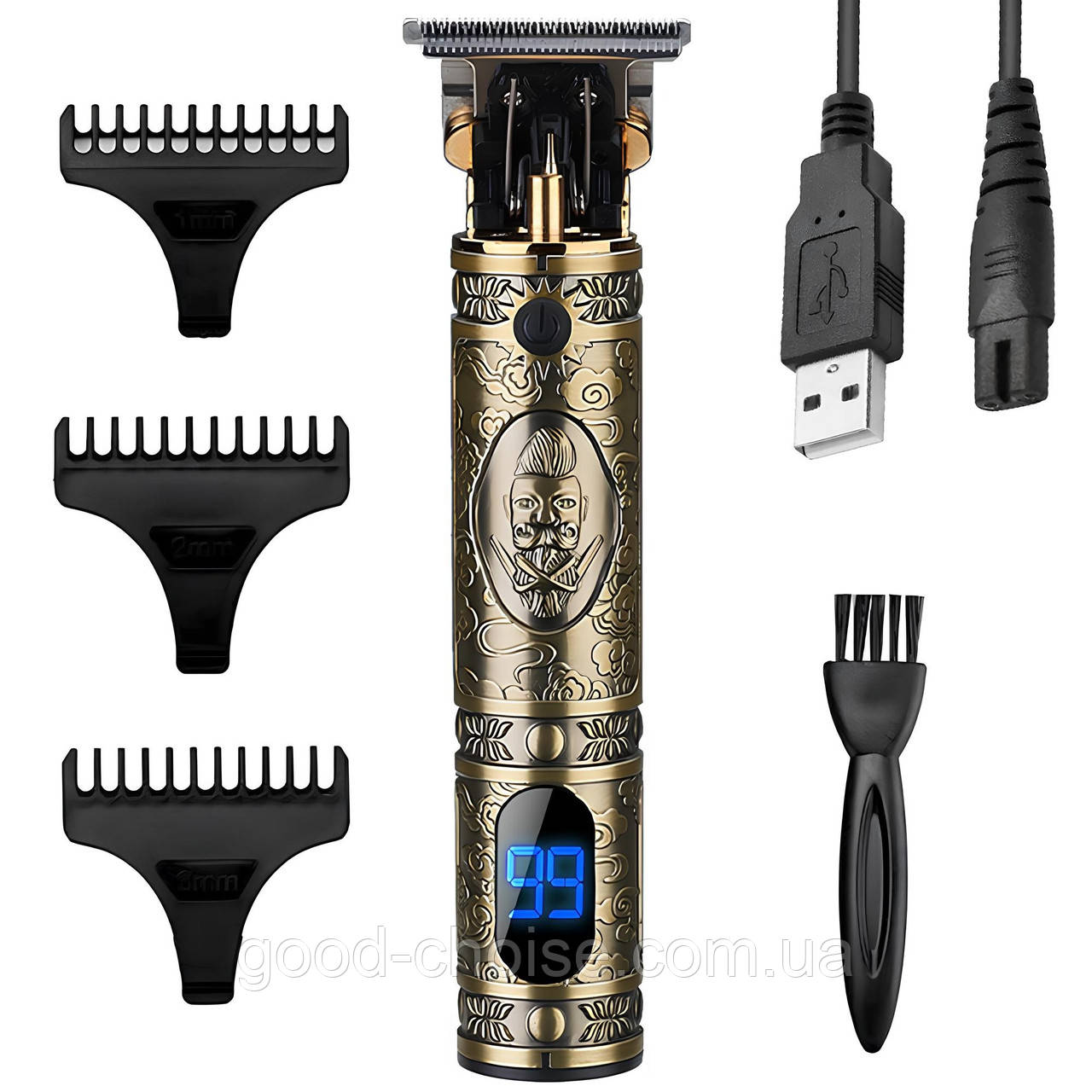 Акумуляторна машинка для стрижки + 3 насадки, з USB, VGR V-228 / Тример для бороди / Чоловічий тример