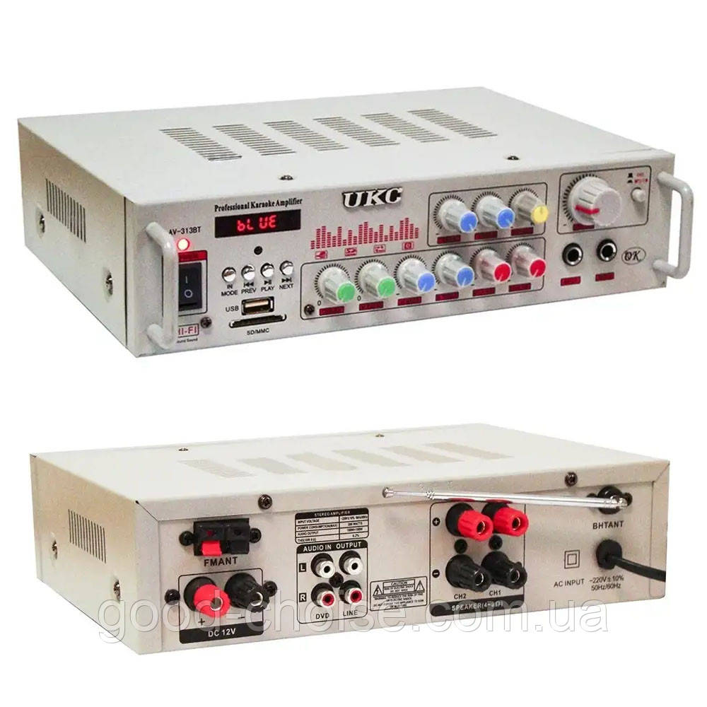 Підсилювач звуку з Bluetooth + пульт, AV-313BT / Підсилювач потужності звуку / Підсилювач для колонок