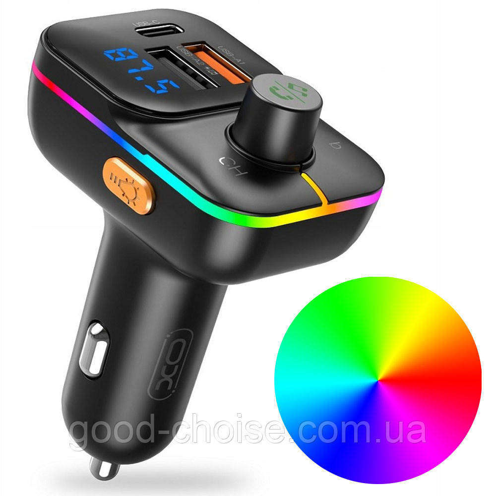 FM модулятор 25W, Bluetooth, MP3, 2хUSB, XO BCC09 / Автомобільний FM-трансмітер / Модулятор для авто