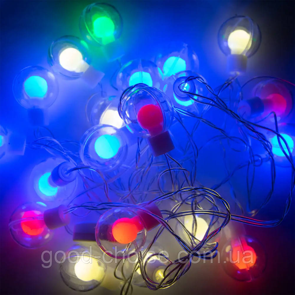 Гірлянда Лампочки в кулі від 220В, 5м, 20LED, XMAS, Різнокольорова / Ретро гірлянда / Гірлянда лампочки