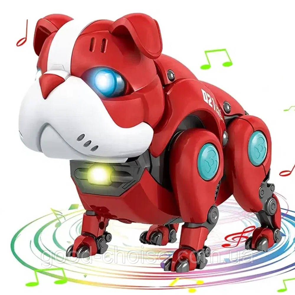 Інтерактивна іграшка собака Бульдог, на батарейках, 13 см, Mecha Dog R11 / Танцююча іграшка собака робот