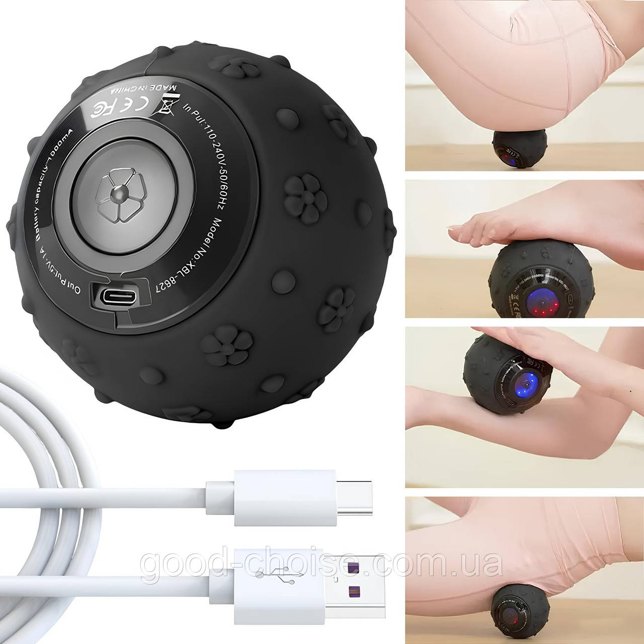 Масажна вібро-куля акумуляторна 9см, 5 режимів, з USB, TVT-05 / Масажний м'яч для тіла / М'ячик для масажу