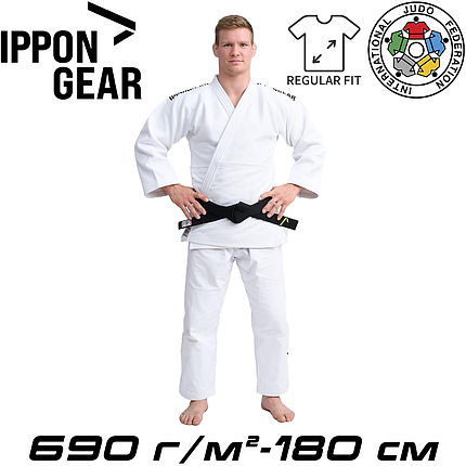 Кімоно для дзюдо біле унісекс ліцензійне IJF Ippon Gear Legend 2 White Regular Fit 690 гр/м.кв. (180 см), фото 1
