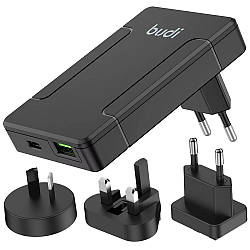 Мережевий зарядний пристрій PD 65W, QC 18W (USB+Type-C) Budi / Адаптер живлення зі швидкою зарядкою