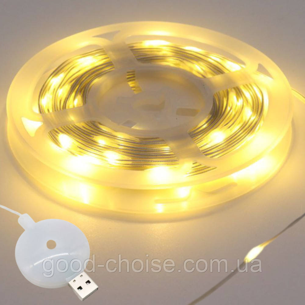 Гірлянда Роса від USB, 10м, 100LED, Теплий білий / Світлодіодна LED гірлянда на котушці / Новорічна гірлянда