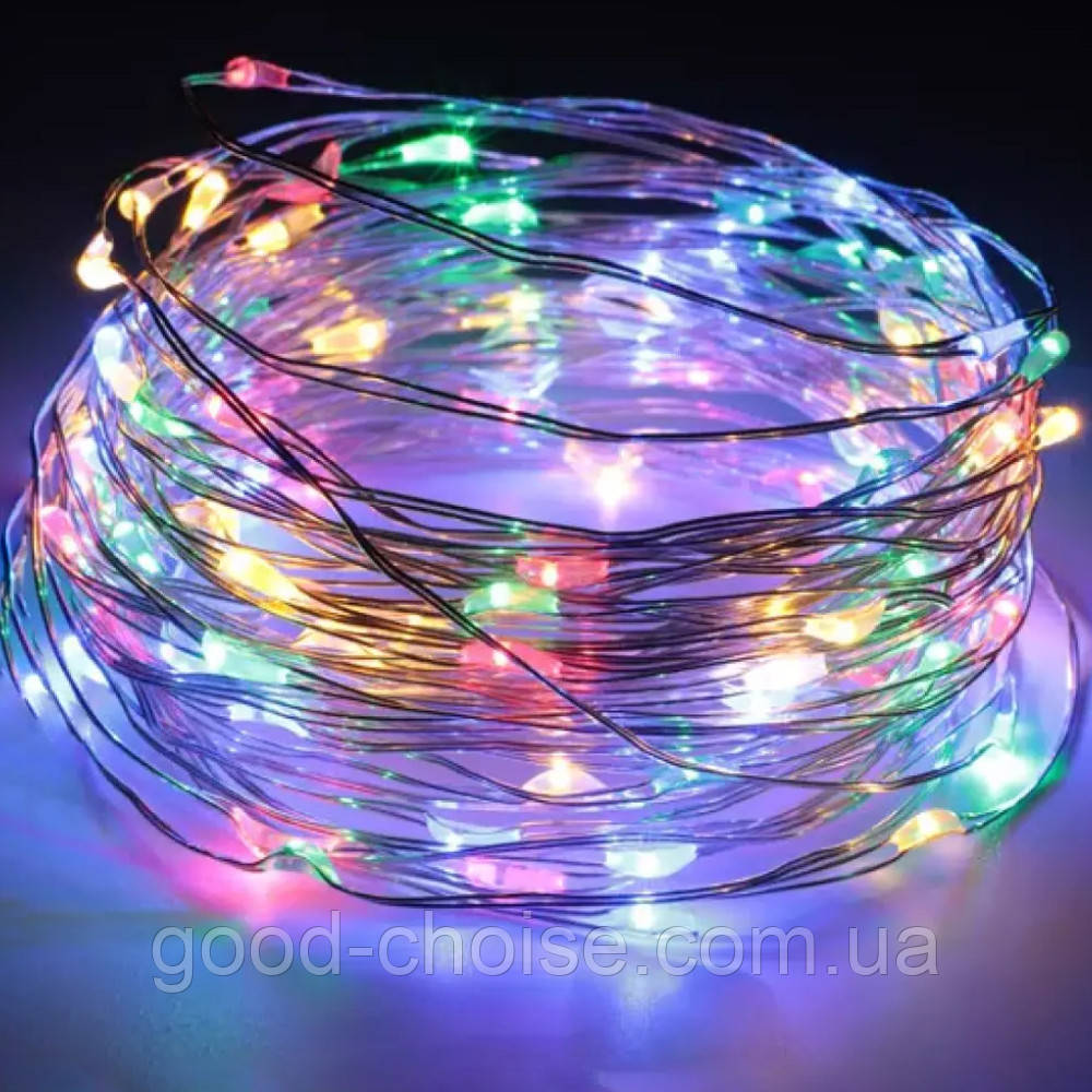 Музична гірлянда Роса від USB, 10м, 100LED, Різнокольоровий / Гірлянда на ялинку / Водонепроникна гірлянда