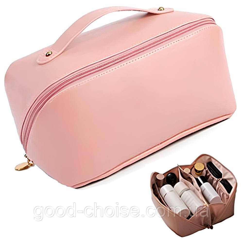 Дорожня косметичка-органайзер (23,5×13×13 см), Рожевий/жіноча косметичка/Ксметичка з повним доступом, фото 1
