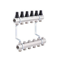 Колектор SD Forte 1" на 6 виходів, латунний, артикул SD00039967, для систем опалення і водопостачання