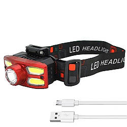 Ліхтар налобний акумуляторний XPE+COB, USB, Headlight HX-209 / Світлодіодний ліхтарик на лоб / Ліхтар на голову