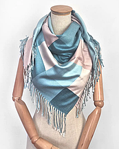 Двостороння кашемірова хустка Лорен 100*100 см бірюзовий/пудра