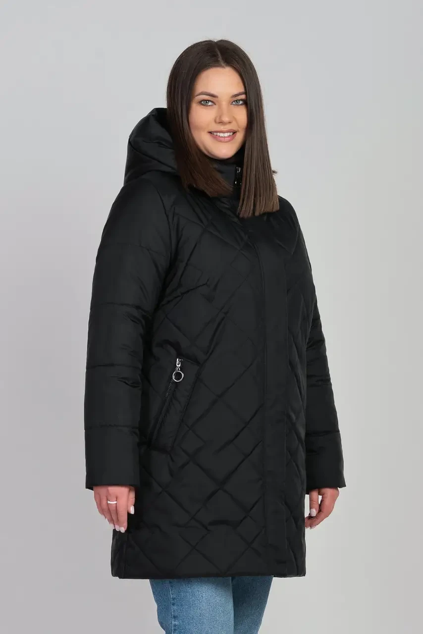Жіноча чорна весняна куртка Li-25 у розмірах 50-60, фото 1