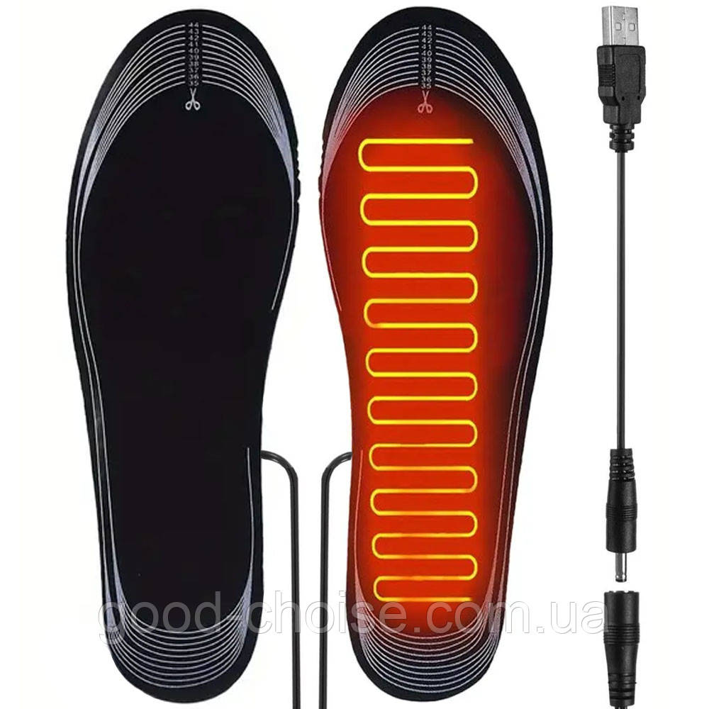 Устілки з підігрівом від USB, до 50°C, Розмір 35-45 / Термоустілки для ніг / Тонкі устілки від повербанка, фото 1