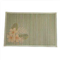 Килимок для столу Supretto сервірувальний бамбуковий 45x30 см, оливковий з квітами (91640002)