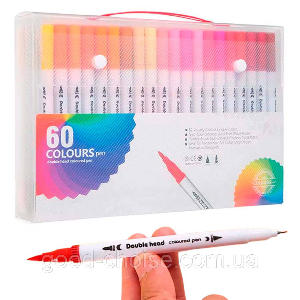 Набір двосторонніх маркерів на водній основі 60шт / Маркери для скетчинга / Маркери для малювання, фото 1