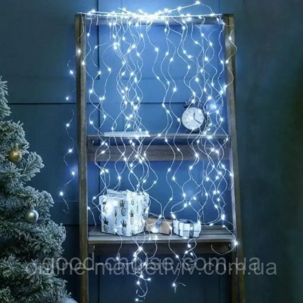 Гірлянда Кінський хвіст від мережі, 2,5 м, 20 ниток, 500 LED, Холодний білий / Новорічна гірлянда на ялинку