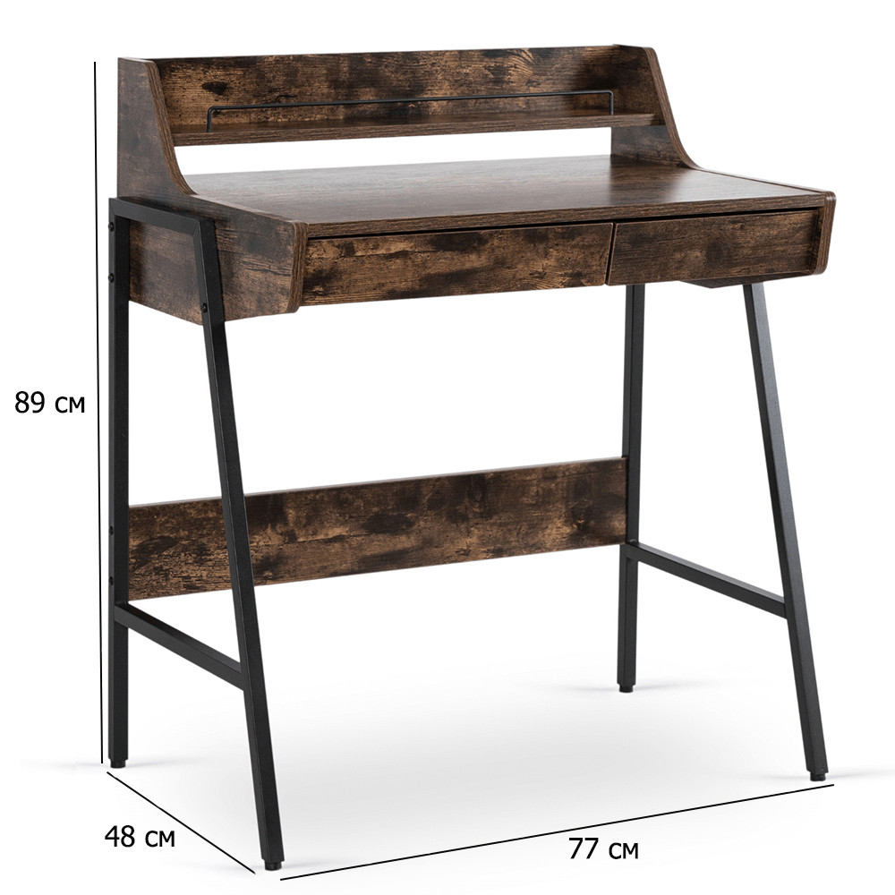 Письмовий стіл з полицею Peri 77х48 см дуб рустик з двома висувними ящиками на металевих ніжках, фото 1