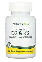 Вітамін Д3 + K2 – потужна формула для кісток, серця та імунітету, NaturesPlus,90 капсул