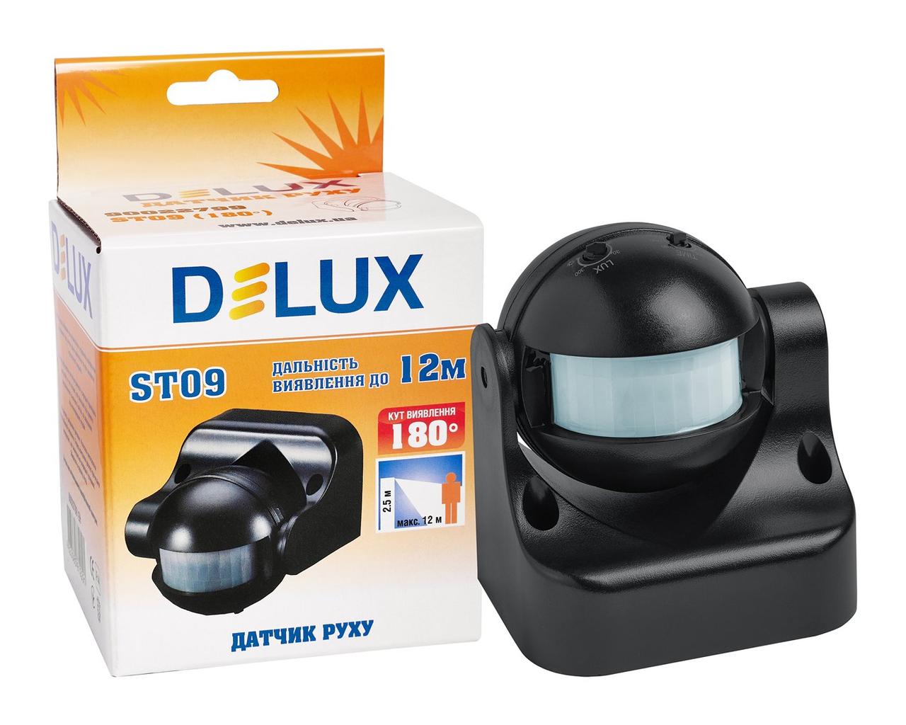 Датчик руху DELUX ST09 (180°) 220-240V/AC чорный, фото 1