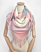 Двостороння кашемірова хустка Лорен 100*100 см пудровий/сірий