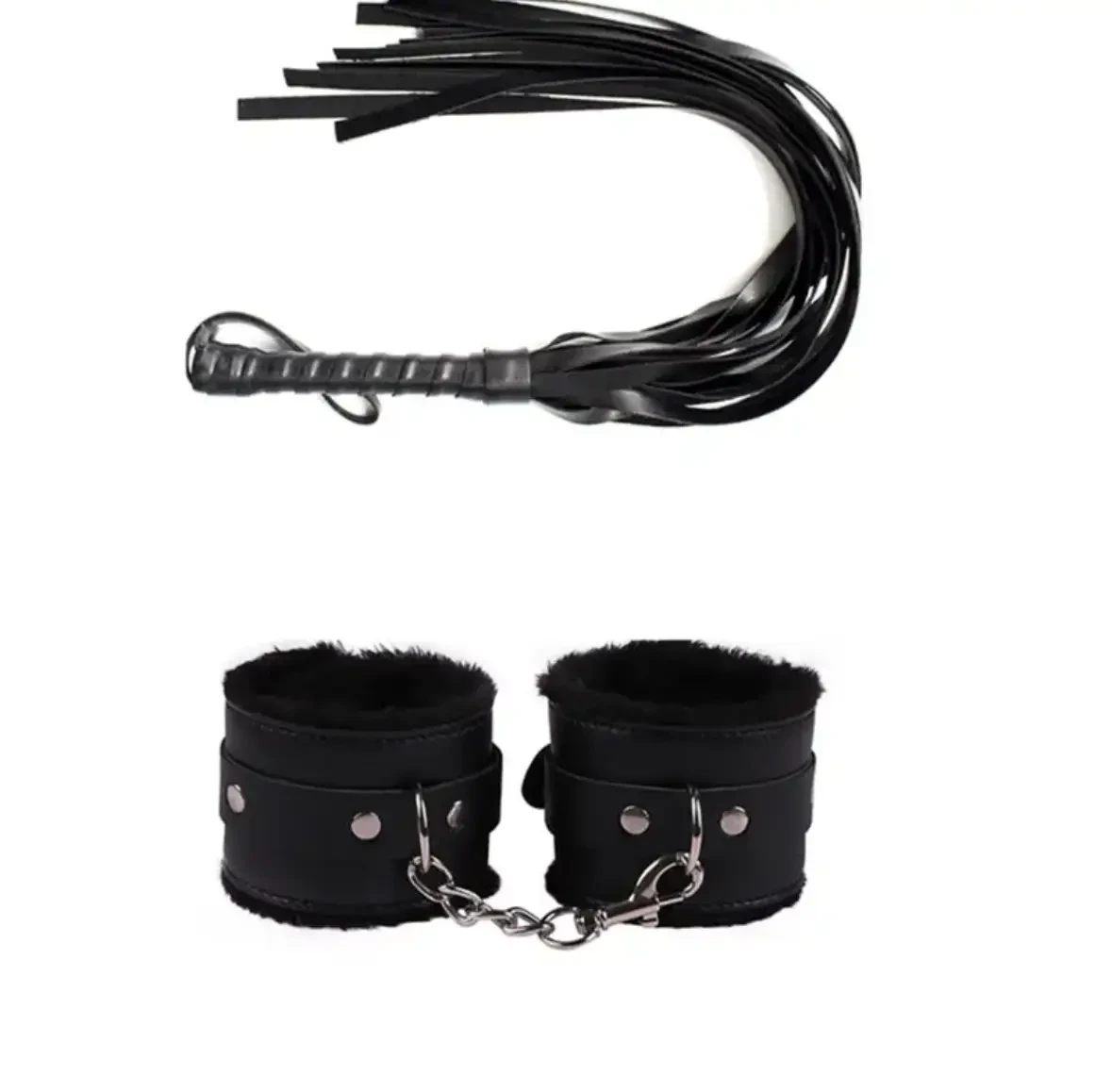 Бдсм наручники і шкіряний батіг чорні, фото 1