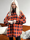 Жіноча сорочка в клітинку оверсайз бавовняна помаранчева з чорним Сорочка вільного крою весняна осіння, фото 3