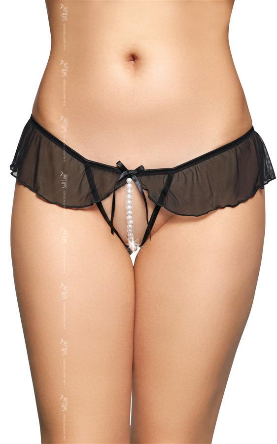 Трусики з вирізом та перлами G-String 2501, black, S/M, M/L