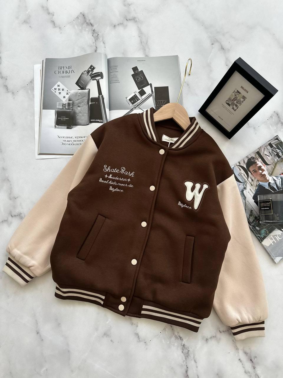 Бомбер на хлопчика "W" на флісі Коричневий 8862, 161, YIYUAN, Коричневий, Для дівчаток, Зима, 116, фото 1