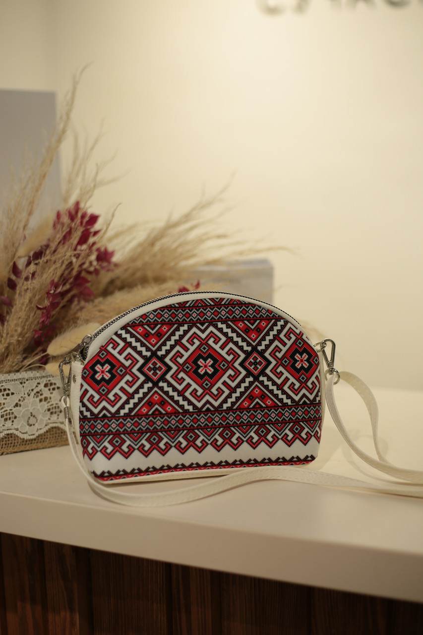 Маленька жіноча сумочка Coquette "Орнамент біло-червоний"