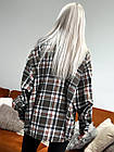 Жіноча сорочка в клітинку оверсайз бавовняна коричнева з білим Сорочка вільного крою весняна осіння, фото 4