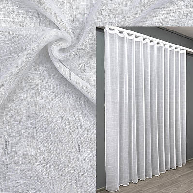 Готова тюль (3х2,7м) льон, колекція "Івонна". Колір білий з срібним вкрапленням. Код 1208т 43-046