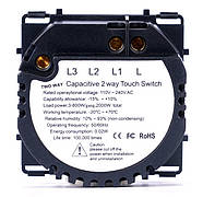 Прохідний сенсорний вимикач 1DAL | Чорний Скло, 1 сенсор, Без нейтралі (G86D-SW1G2W.SL.BL), фото 4