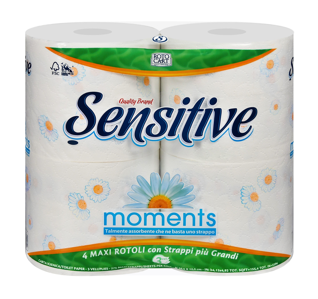 Туалетний папір Sensitive Moments Maxi Ромашка 3-шаровий 4х275 відривів, фото 1