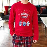 Піжама чоловіча тепла з начосом зимова трикотажна новорічна утеплена M