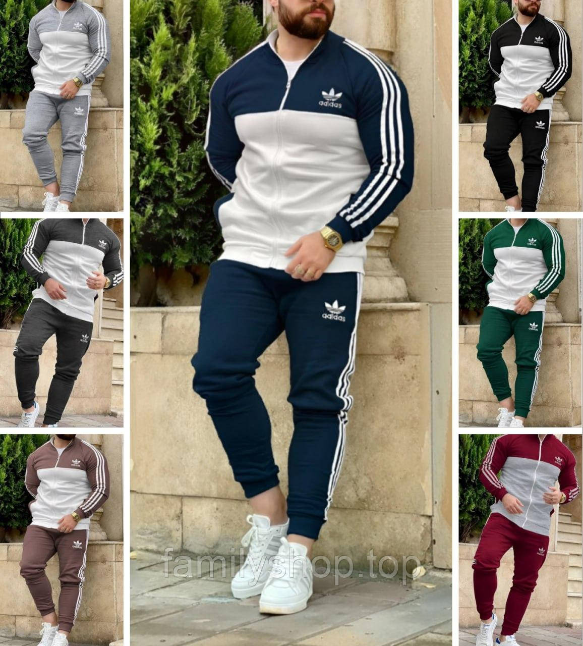 Чоловічий спортивний костюм Adidas весна-осінь стильний на блискавці без капюшона, чорний, синій, червоний, зелений