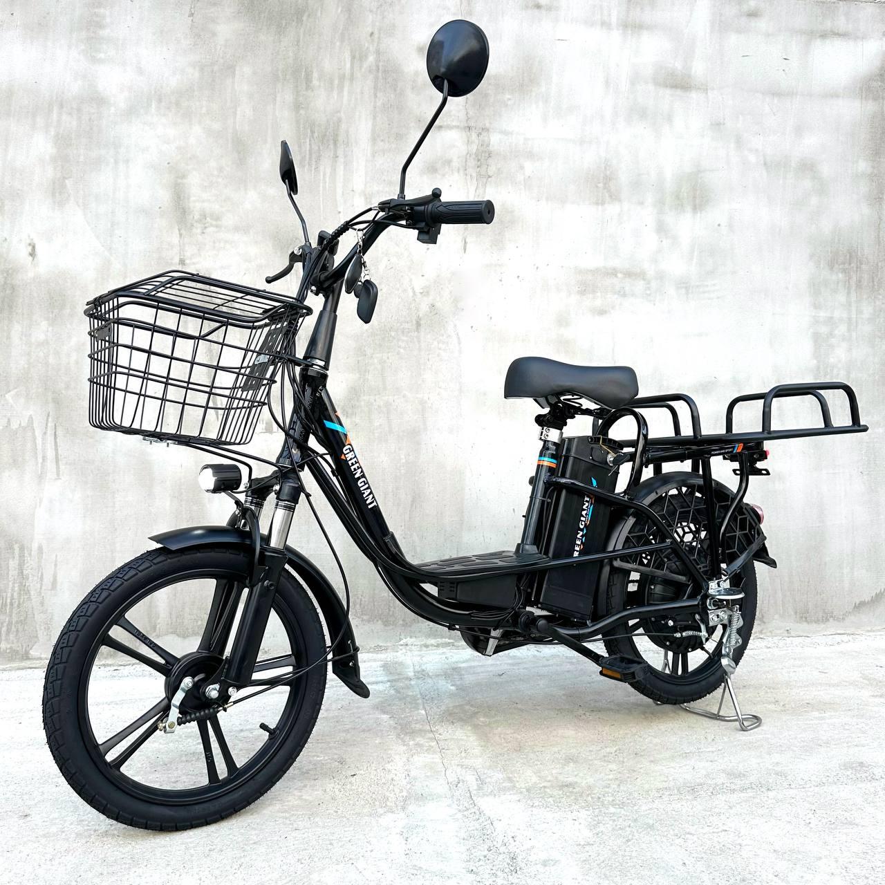 Вантажний електровелосипед GREEN GIANT U18 ECO (600 W 48 V 18 Аh) чорний з корзиною та додаткови багажником