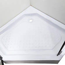 Душова кабіна 90*90*200 см п'ятикутна з піддоном 12 см, скло прозоре 6 мм, чорний профіль, фото 3