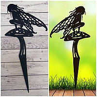 Декор для саду Феєчка на мухоморі, метал, h-30х15 см