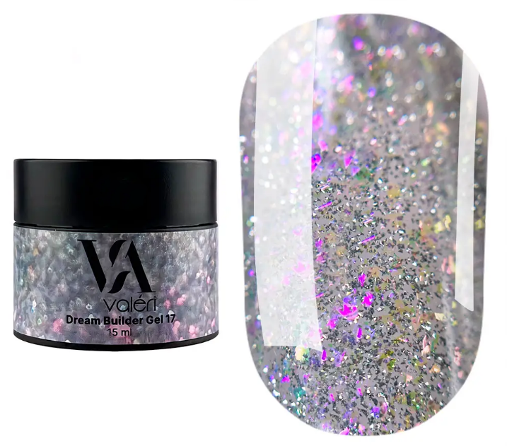Гель для нарощування Vaлерi Dream Builder Gel, 15 мл No017, сіро-бузковий з блискітками