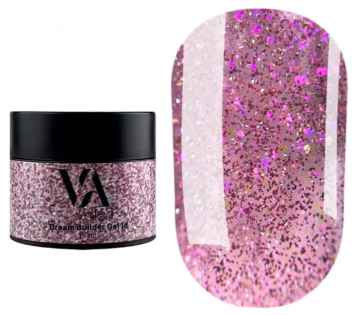 Гель для нарощування Valeri Dream Builder Gel, 15 мл No018, бузковий із блискітками