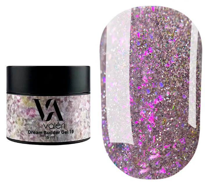 Гель для нарощування Valeri Dream Builder Gel, 15 мл No019, ліловий із блискітками