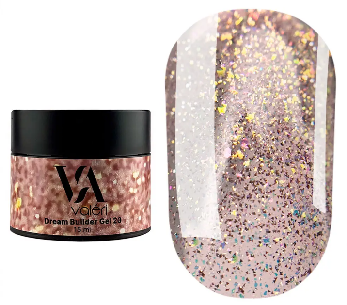 Гель для нарощування Valeri Dream Builder Gel, 15 мл No020, холодний рожевий з блискітками