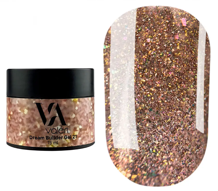 Гель для нарощування Valeri Dream Builder Gel, 15 мл No021, рожевий із блискітками