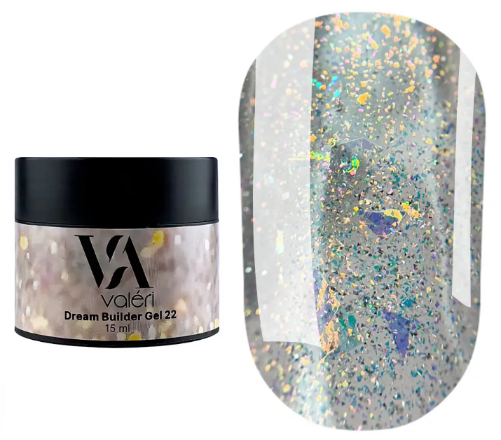 Гель для нарощування Valeri Dream Builder Gel, 15 мл No022, блакитний із блискітками