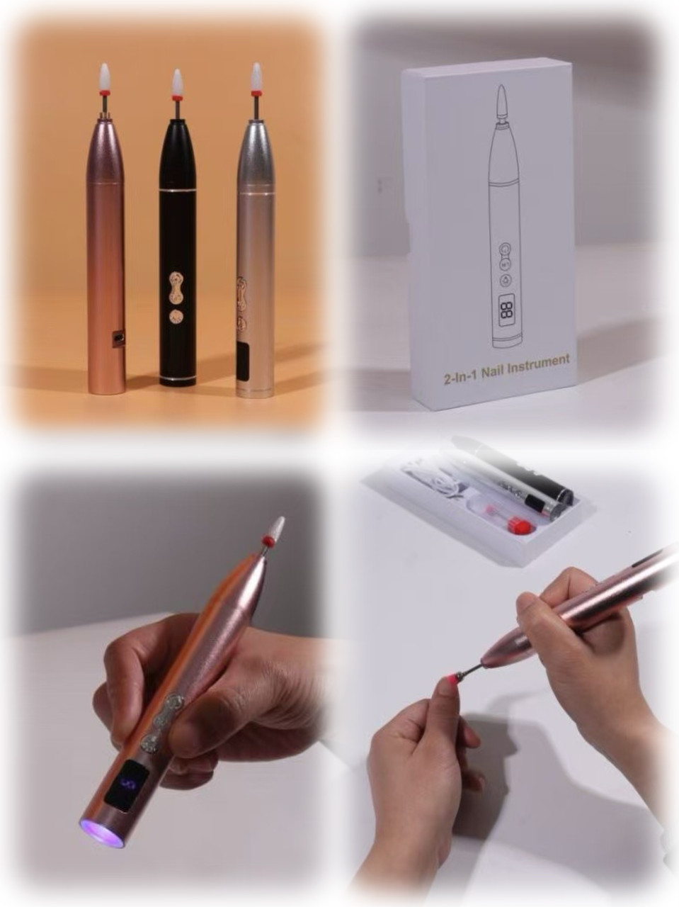 Портативний фрезер+ лампа-ліхтарик для сушіння нігтів 2 в 1 на акумуляторі (насадка в Подарунок), фото 1