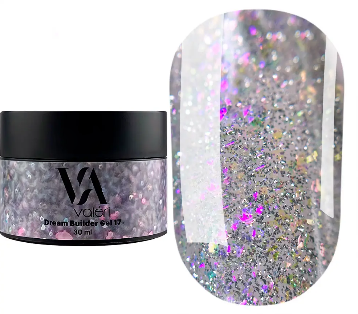 Гель для нарощування Valeri Dream Builder Gel, 30 мл No017, сіро-бузковий з блискітками