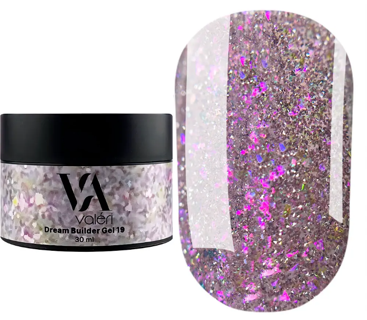 Гель для нарощування Valeri Dream Builder Gel, 30 мл No019, ліловий із блискітками