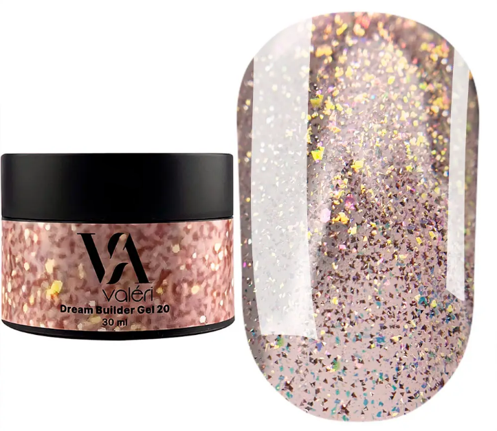 Гель для нарощування Valeri Dream Builder Gel, 30 мл No020, холодний рожевий із блискітками