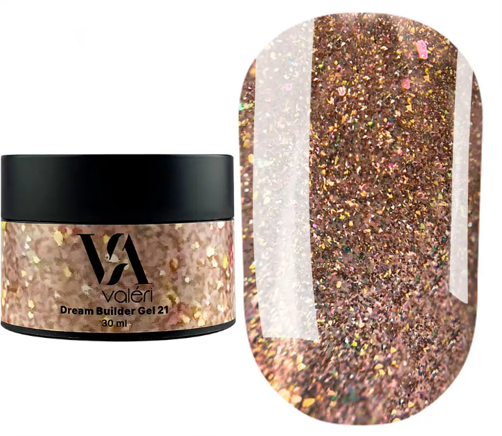 Гель для нарощування Valeri Dream Builder Gel, 30 мл No021, рожевий із блискітками