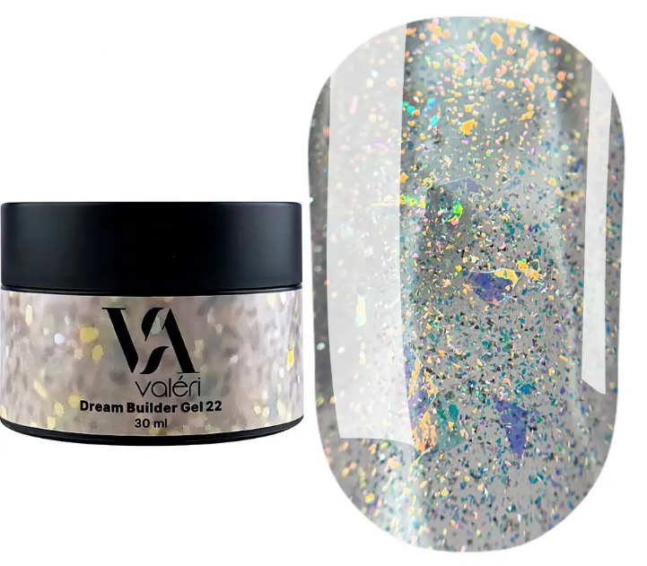 Гель для нарощування Valeri Dream Builder Gel, 30 мл No022, блакитний із блискітками